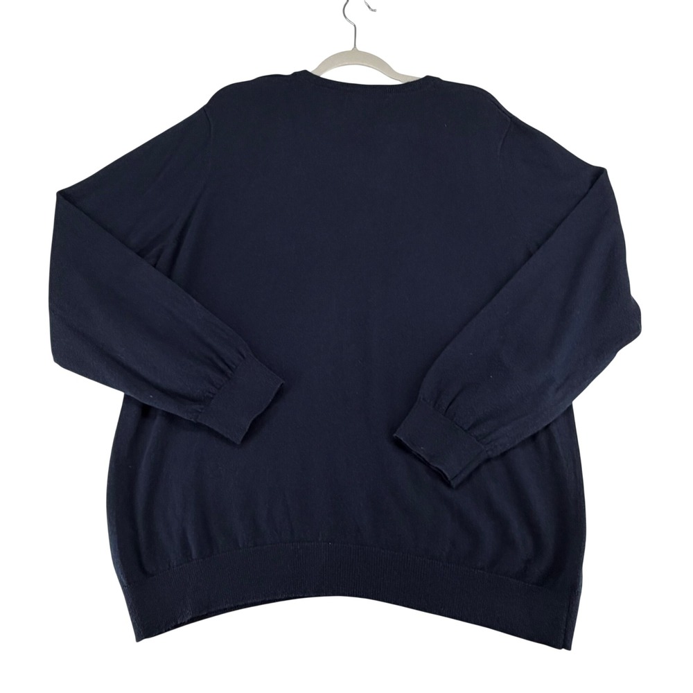 L.L. Bean V-Neck Sweater Mens XL Navy Blue Cotton Cashmere Preppy Minimalist - Picture 6 of 6